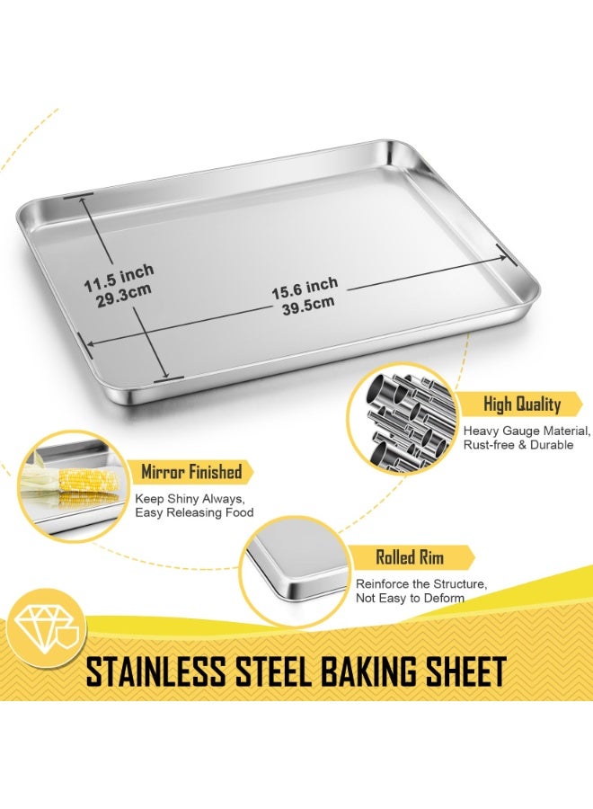 15.6 Inch Baking Pan with Rack Set, Stainless Steel Oven Sheet Pan Tray with Cooling Rack, For Cookies, Bacons, Meat, Non-toxic & Heavy Duty, Rust-free & Dishwasher Safe - 1 Pan & 1 Rack - Image 2